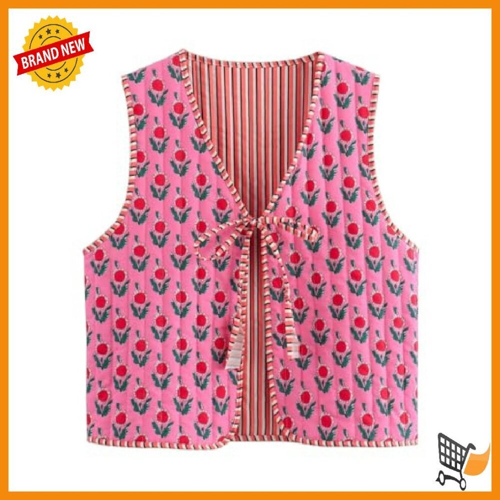 Floral Y2K Coquette Vest, V-Neck, Lightweight Layering Top